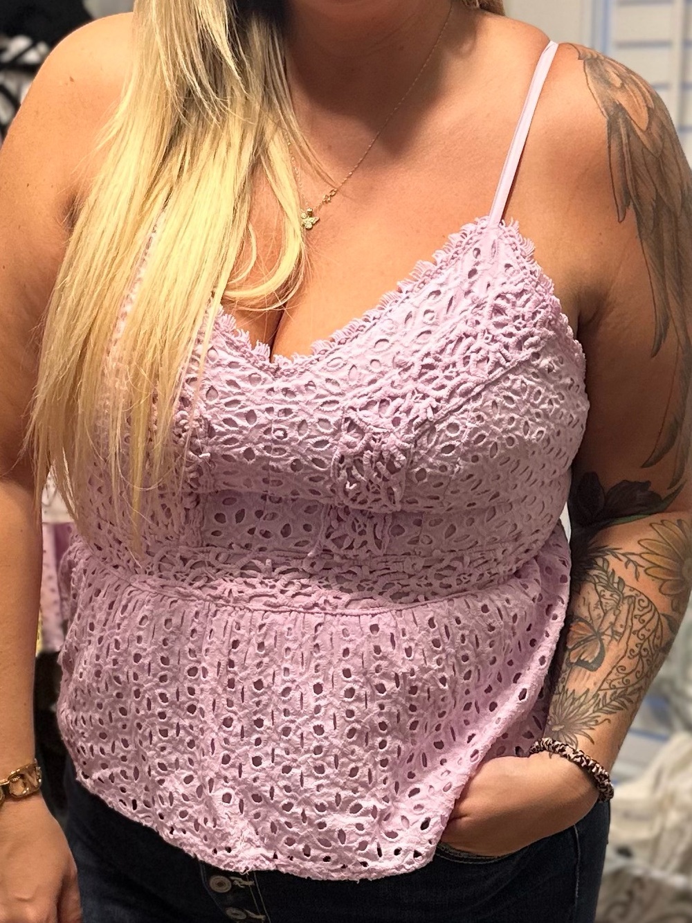 Lavender Eyelet Babydoll Tank